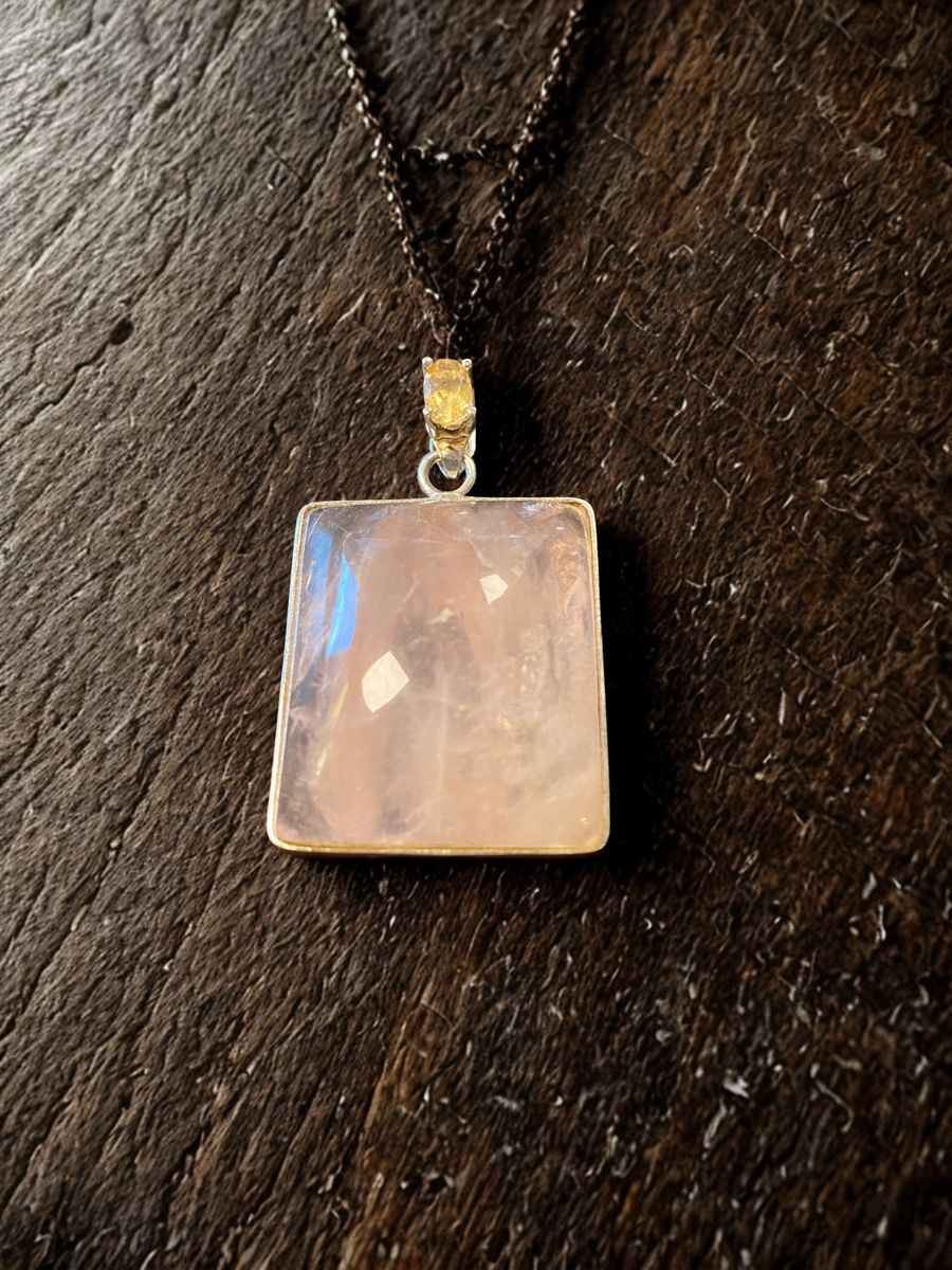 Rosenkvarts Diagonal Sølvanheng 925 Sterling Silver - Kun 1 eksemplar