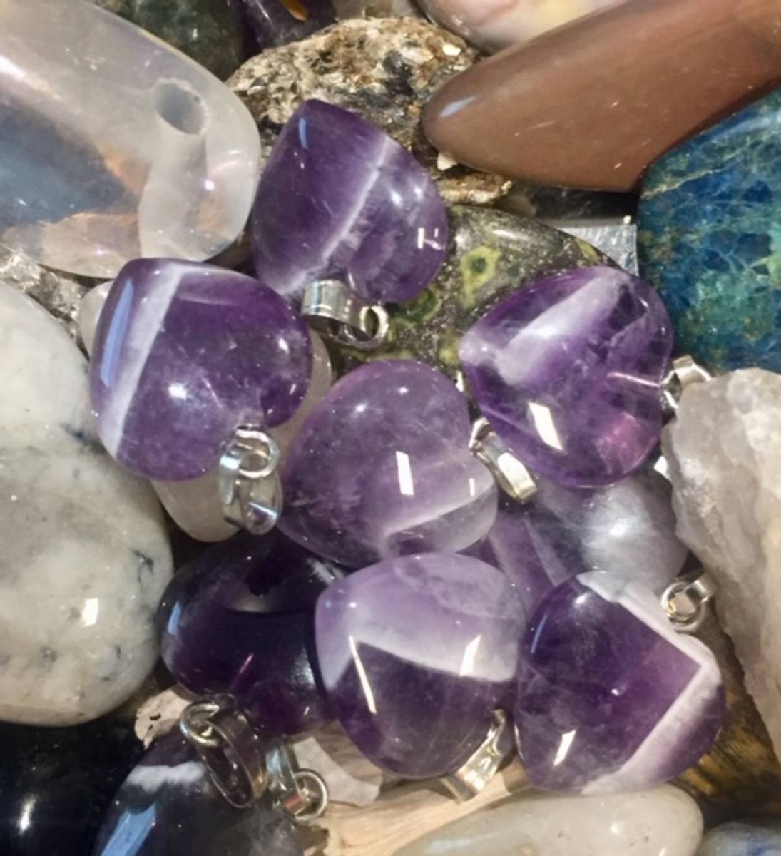 Ametyst Bånd Hjerteanheng 1,5cm