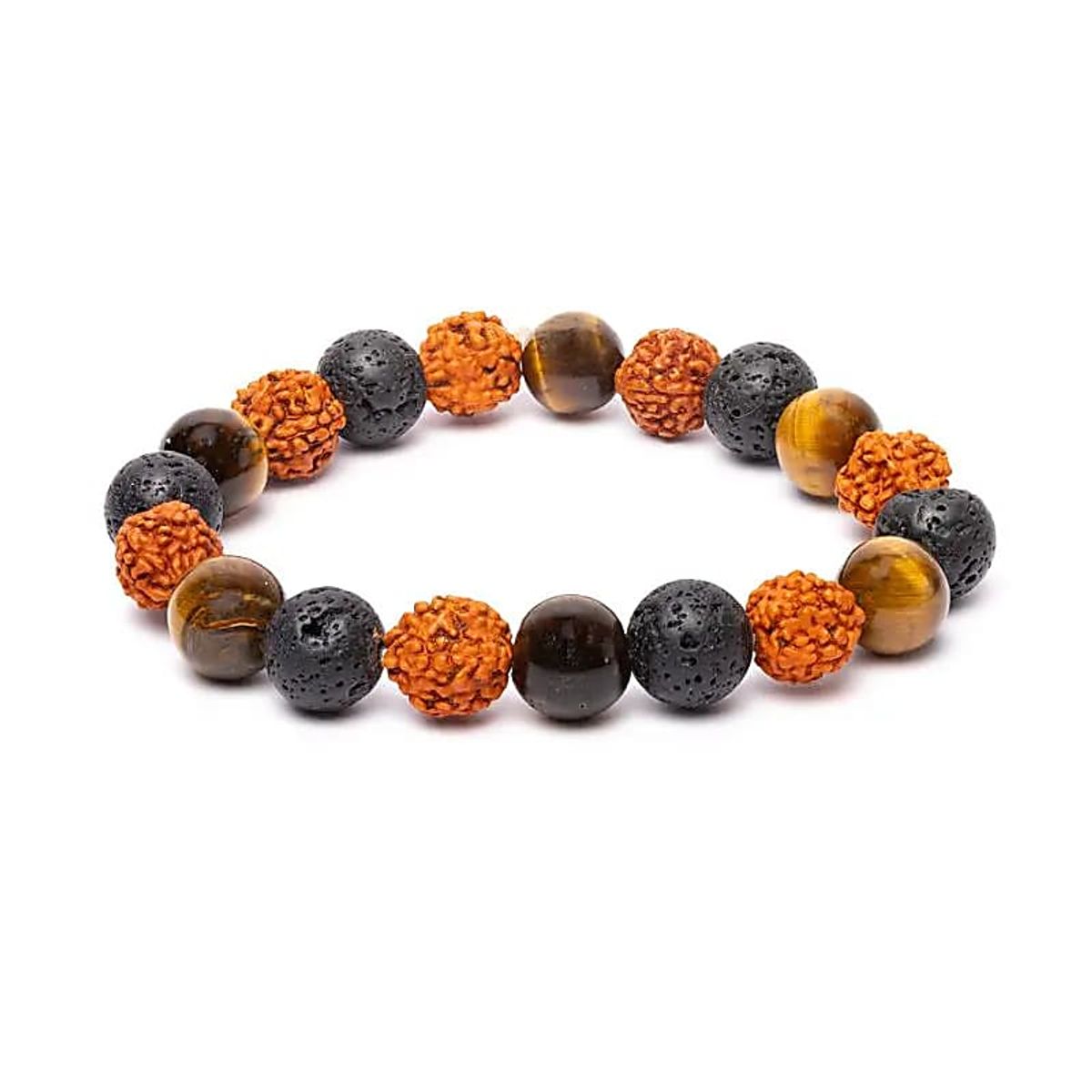 Tigerøye - Lava - Rudraksha 10mm Armbånd