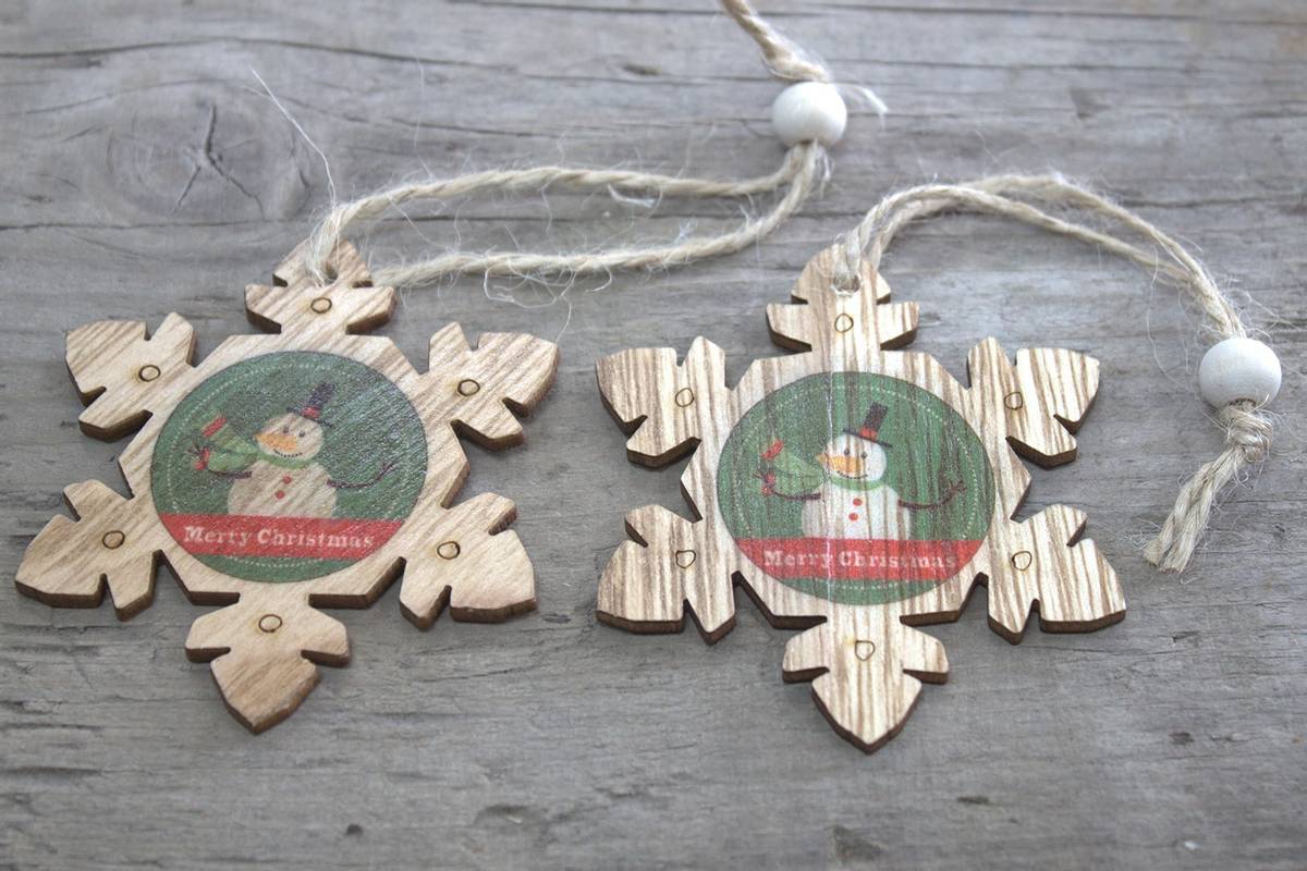Juledekorasjon Snøfnugg Snømann Wood 2-pack