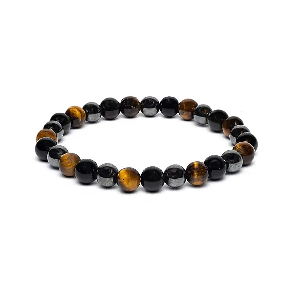 Tigerøye - Hematitt - Obsidian 8mm Armbånd - Stor 21cm rundt håndledd