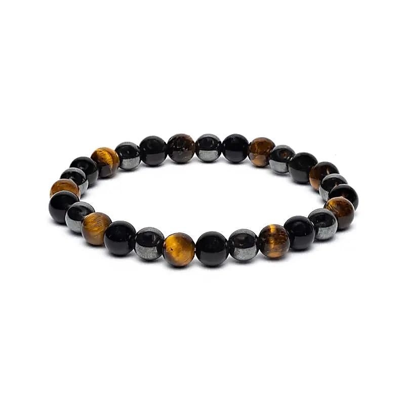 Tigerøye - Hematitt - Obsidian 8mm Armbånd - Stor 21cm rundt håndledd