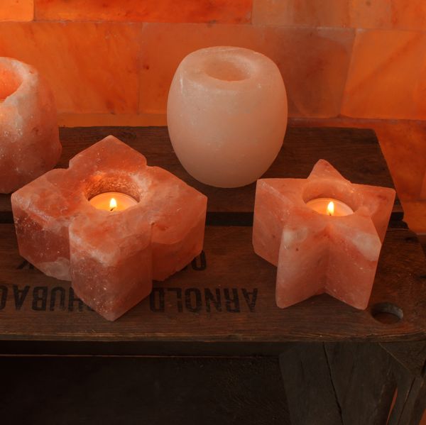 himalaya saltkrystall telys salt lampe hvit grå oransje krystall