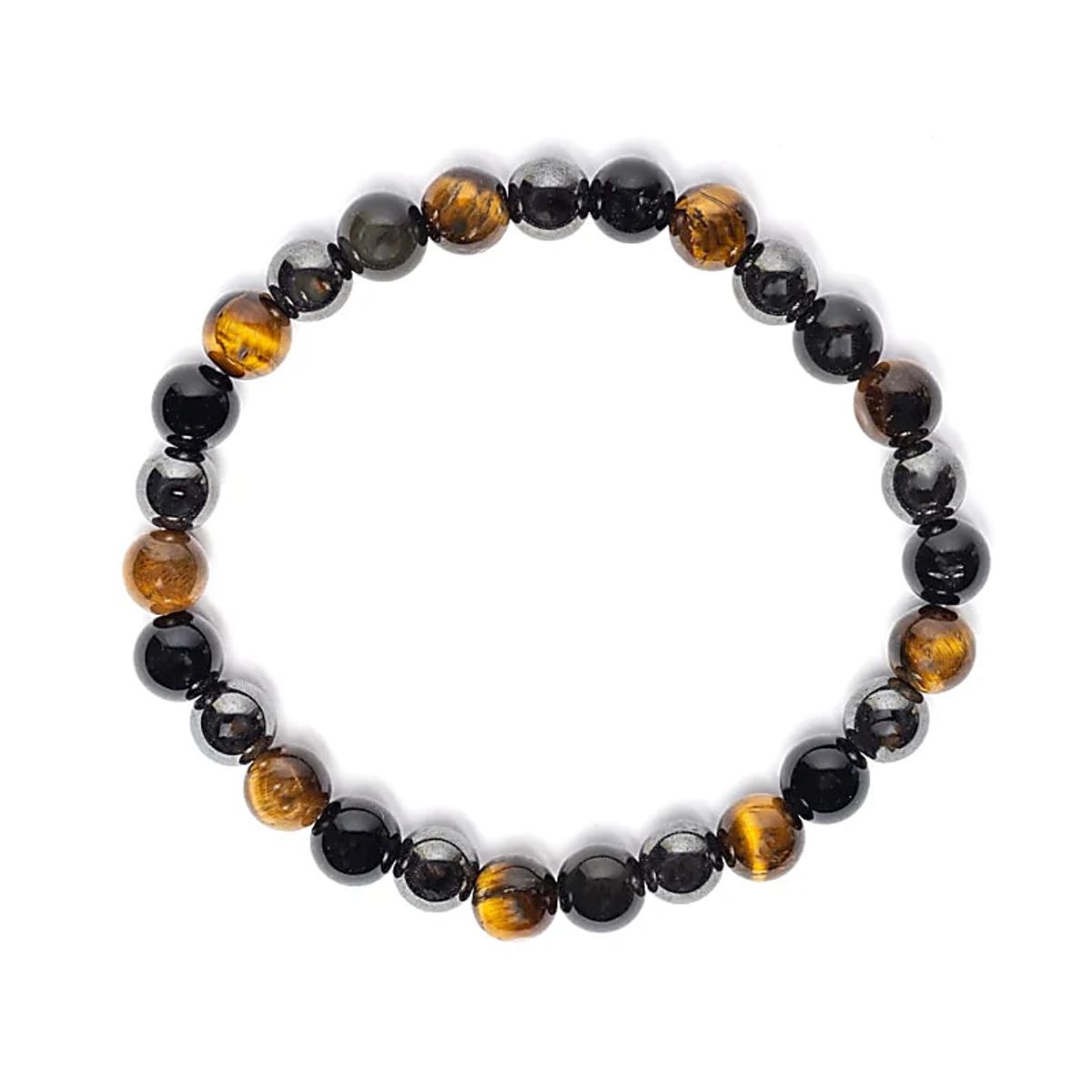 Tigerøye - Hematitt - Obsidian 8mm Armbånd - Stor 21cm rundt håndledd